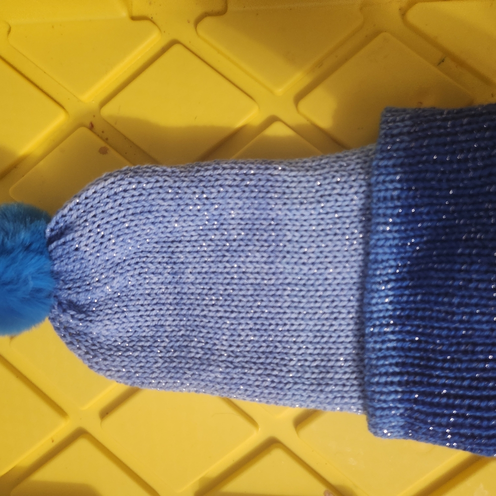 New! Hand Knitted Shades of Blue Knit Pom-Pom Beanie